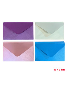 10 Enveloppes Nacrées 16x9 cm, 4 Couleurs
