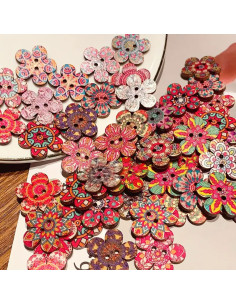 20 Boutons en Bois Imprimés, Couleurs Assortis