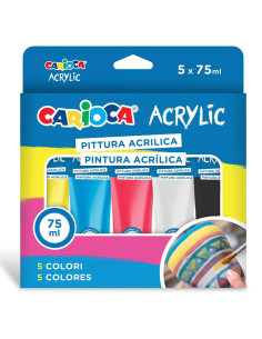 5 Tubes Peinture Acrylique Couleurs Primaires, 75ml - Carioca