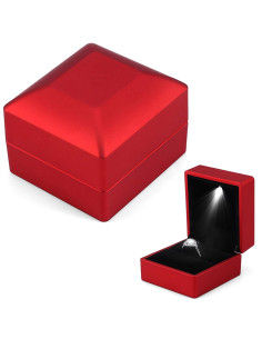 Boîte à Bagues Carré avec Lumière Automatique LED