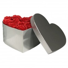 Boite Cadeau Coeur Argenté Rayures GM - Réf. 058166
