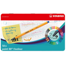 Boite Métal De 50 Stylos Feutre Pointe Fine 88 - Stabilo