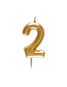 Bougie Anniversaire Chiffre 2 Doré, PM