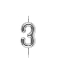 Bougie Anniversaire Chiffre 3 Argent, PM