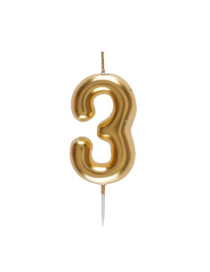Bougie Anniversaire Chiffre 3 Doré,  GM