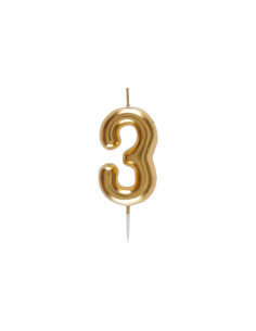Bougie Anniversaire Chiffre 3 Doré, PM