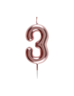 Bougie Anniversaire Chiffre 3 Rose Gold,  GM