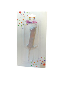 Bougie  Argent avec Paillettes , Bougie Chiffre 1