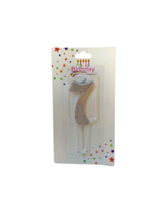 Bougie  Argent avec Paillettes , Bougie Chiffre 7