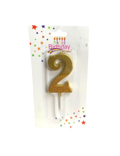Bougie  Doré avec Paillettes , Bougie Chiffre 2