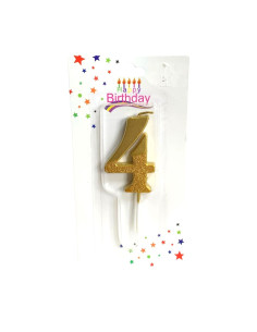 Bougie  Doré avec Paillettes , Bougie Chiffre 4