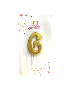 Bougie  Doré avec Paillettes , Bougie Chiffre 6
