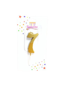 Bougie  Doré avec Paillettes , Bougie Chiffre 7