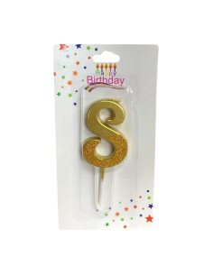 Bougie  Doré avec Paillettes , Bougie Chiffre 8