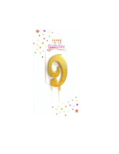 Bougie  Doré avec Paillettes , Bougie Chiffre 9