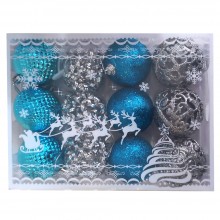 Boules de Décoration Noël GM Bleu et Argenté - 12pcs