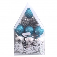 Boules de Décoration Noël PM Bleu et Argenté - 12pcs