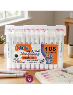 Box de 108 Marqueurs 216 Couleurs Double Pointe Kalino, Pointes Fine & Pinceau