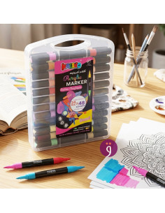 Box de 24 Marqueurs 48 Couleurs Double Pointe Kalino, Pointes Fine & Pinceau