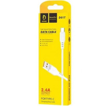 Cable Chargeur Type-C Denmen 2.4A - Réf.D01T Blanc