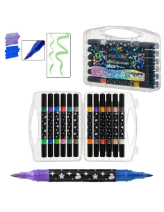 Coffret 12 Marqueurs Pailletés Double Pointe, Intenses et Brillantes