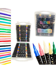 Coffret 24 Marqueurs Pailletés Double Pointe, Intenses et Brillantes