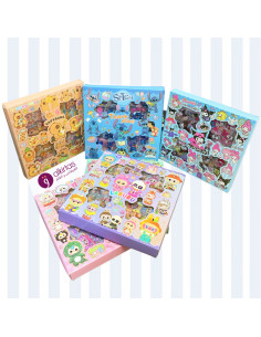 Coffret 4 Feuilles de Stickers Puffy - Personnages Kawaii