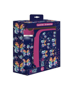 Coffret Boite à Goûter Alimentaire + Bouteille à Eau en Aluminium Must Team, Butterfly