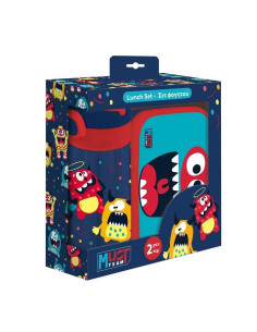 Coffret Boite à Goûter Alimentaire + Bouteille à Eau en Aluminium Must Team, Little Monster