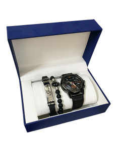 Coffret Cadeau Homme 3 Pcs, Montre + Bracelet Gravé + Bracelet Perles