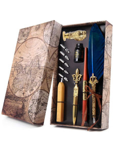 Coffret Calligraphie Vintage, Plume Royale Bleu Saphir