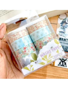 Coffret de 12 Rubans Adhésifs Motifs Floraux Aquarelle