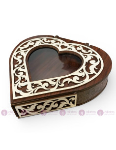Coffret en Bois forme Coeur avec Fenêtre Transparente