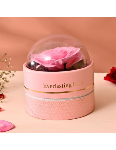 Coffret Everlasting LoveRose éternelle sous cloche et Boite à Bijoux