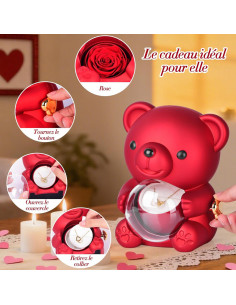Coffret Fleurs Rouge Rotatives avec Boite Cadeau, Ours GM