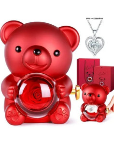 Coffret Fleurs Rouge Rotatives avec Boite Cadeau, Ours PM
