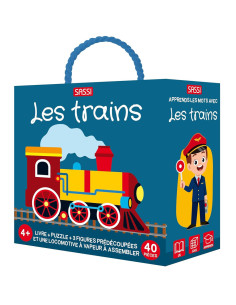 Coffret Livre + Puzzle + Figurines - Les Trains - Sassi