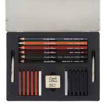 Coffret Métal 6 Crayons Esquisse + 12 Carré Esquisse + Accessoires - Conté A Paris