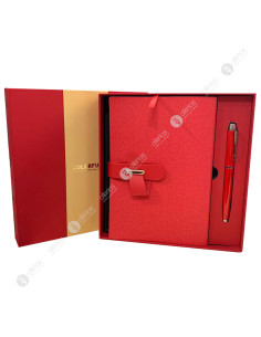 Coffret Notebook en Simili Cuir avec Stylo, Rouge - SGB