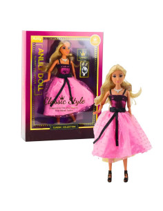 Coffret Poupée Glamour Habillée d'une Robe Rose avec Ruban Noir - Classic Collection