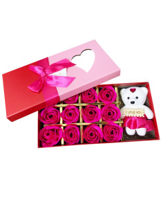Coffret Sweet Love 12 Fleurs Artificielles Parfumées + Ourson