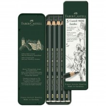 Crayons Graphite Castell 9000 Jumbo, Boite Métal 5pcs - Faber-Castell