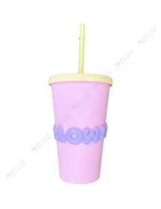 Gobelet en Plastique Avec Paille, 450ml - Marshmallow