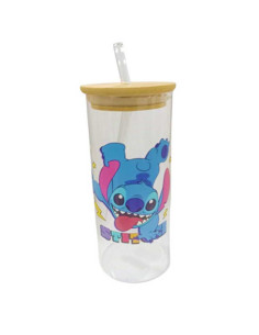 Gobelet en Verre Réutilisable Stitch avec Couvercle et Paille