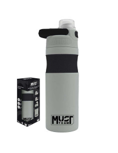 Gourde avec Poignée en Acier Inoxydable Must Team Gris/Noir,500 Ml - Réf.587495