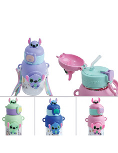 Gourde en Plastique avec Paille Stitch, Happy - Réf.TFK25018
