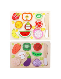 Jeu d'Imitation Fruits et Légumes avec Couteau en Bois