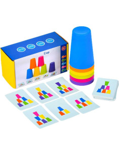 Jeu de Construction et d'équilibre, Gobelets Colorés avec Cartes Défis