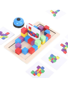 Jeu de Plateau en Bois avec 40 Blocs Colorés
