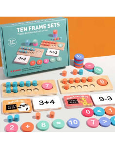 Jeu Educatif Mathématiques Ten Frame Montessori en bois, Addition & Soustraction